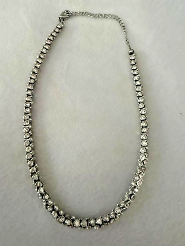 Silver Tone Clear Rhinestone Tennis Choker Necklace 13-16" Adjustable