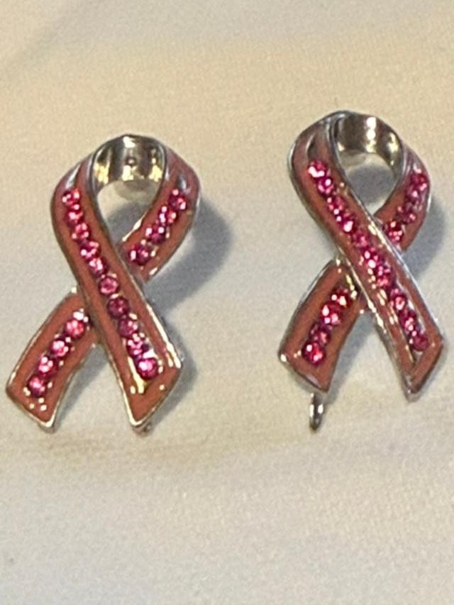 Women's Pink Ribbon Breast Cancer Awareness Stud Earring Jewelry - Rhinestones