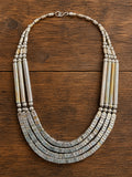 Vtg Egyptian revival tribal statement Bib necklace silver tone beads