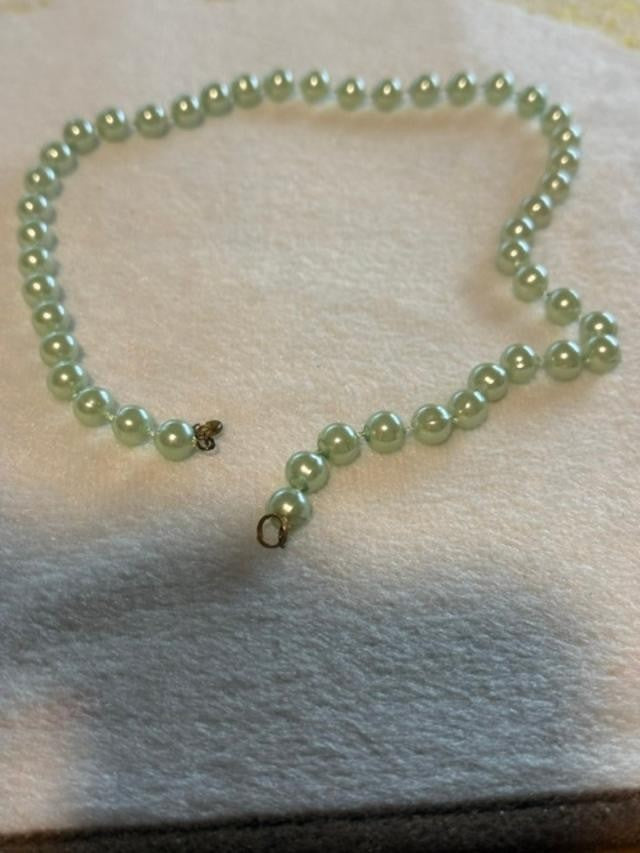 seafoam green faux pearl necklace 17 inch