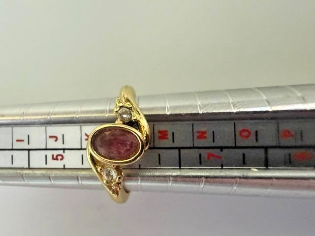 Pink Marbled Oval Cabochon Rhinestone Swirl Adjustable Ring Gold Tone Sz 6