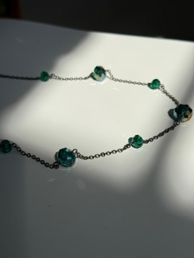 GREEN CRYSTAL NECKLACE  38" LONG