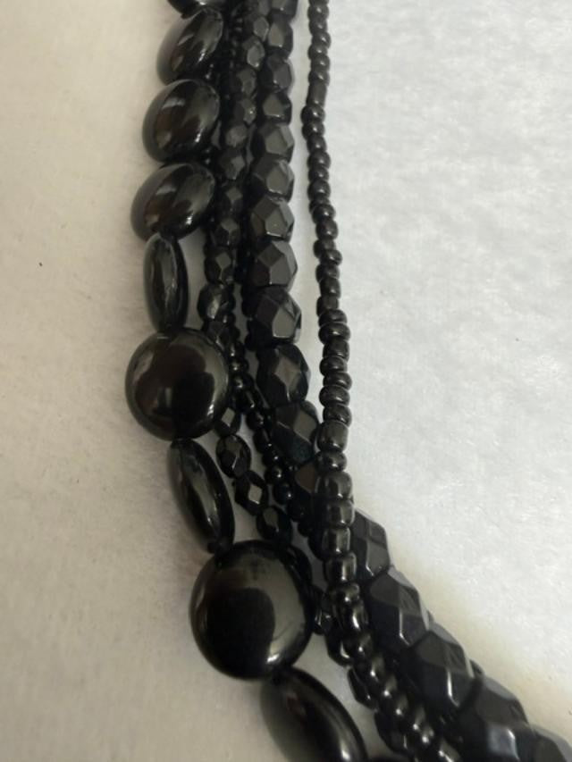 Black multi-strand beaded necklace bracelet earrings set 15" 7"