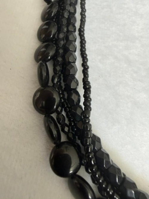 Black multi-strand beaded necklace bracelet earrings set 15" 7"