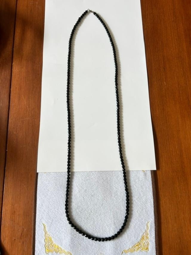 54" Black Faceted Glass Bead Necklace Long Layering Strand