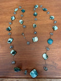 Black Lip Mother of Pearl Shell Glass Bead Long Station Necklace Boho