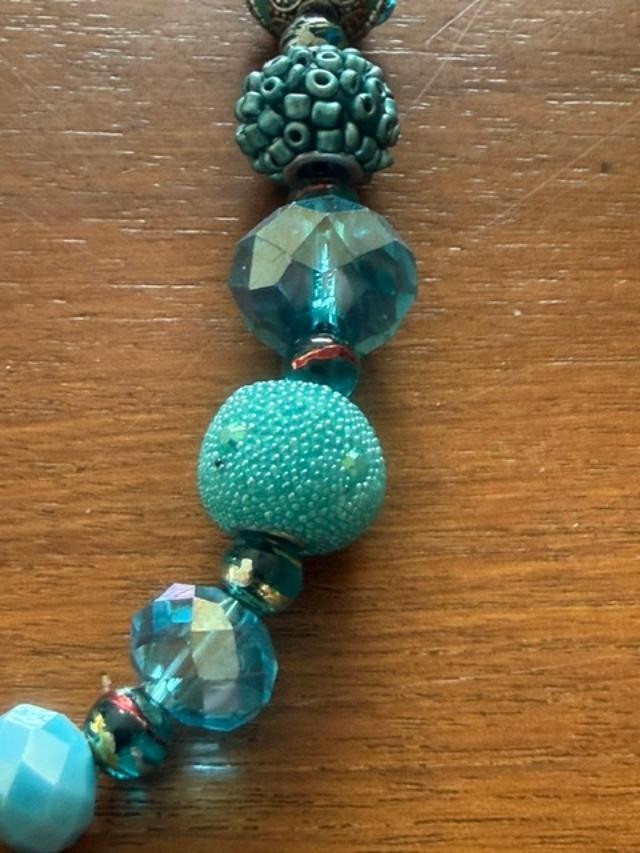 Handmade Turquoise Blue Beaded Statement Necklace Adjustable Boho Artisan OOAK