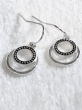 Silver-Tone Black Enamel Double Circle Dangle Earrings Fis Earrings