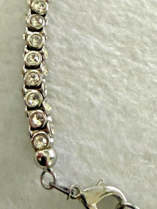 Silver Tone Clear Rhinestone Tennis Choker Necklace 13-16" Adjustable