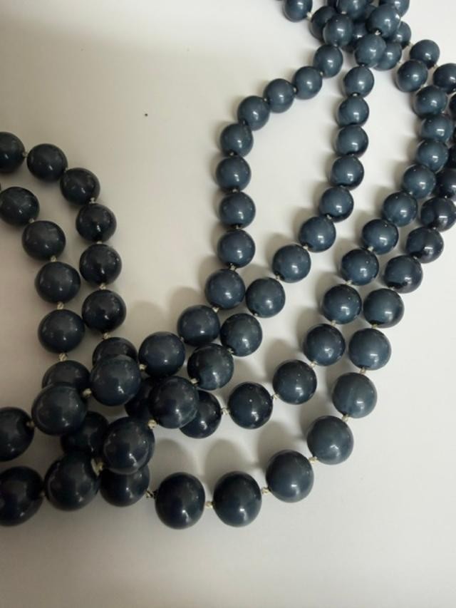 56" Dark Slate Blue Gray Endless Beaded Necklace No Clasp Vintage Style