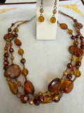 You & I Amber Brown Multistrand Beaded Necklace Earrings Set Boho