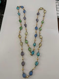 Long Multicolor Teardrop Glass Faux Pearl Station Necklace 54"