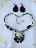 Chico's Black White Enamel Pendant Necklace & Earrings Set 18" Statement