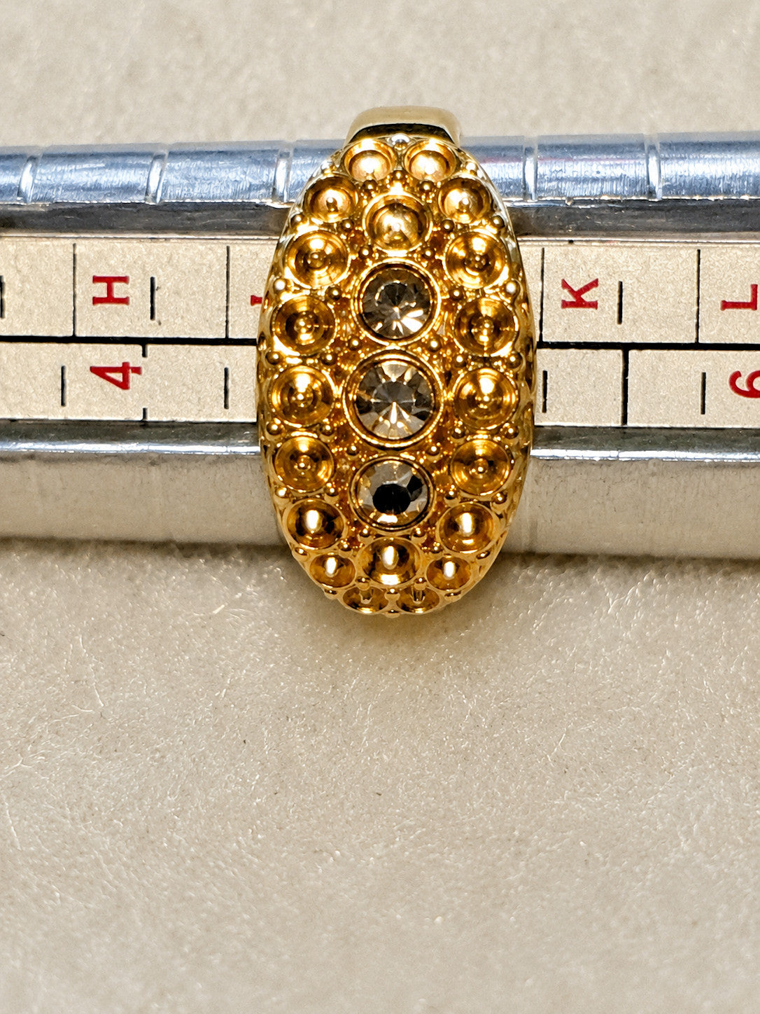 OOAK Gold-Tone Dome Ring Clear Rhinestones Hand-Embellished Size 5