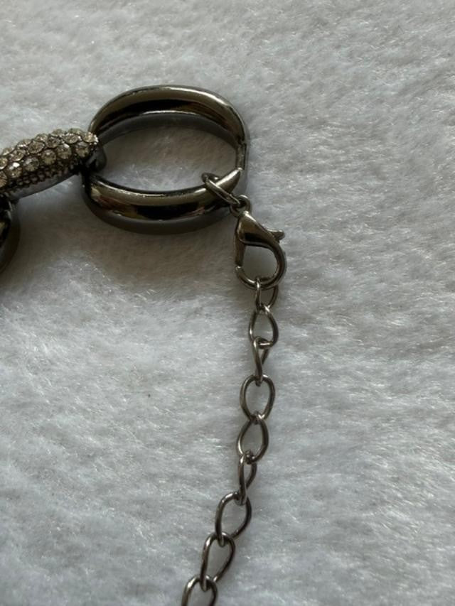Gunmetal Oval Link Rhinestone Accent Bracelet 8” Adjustable Statement
