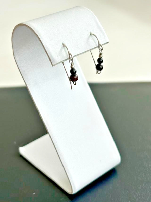 Petite Black Burgundy Bead Silver Tone Fishhook Dangle Earrings