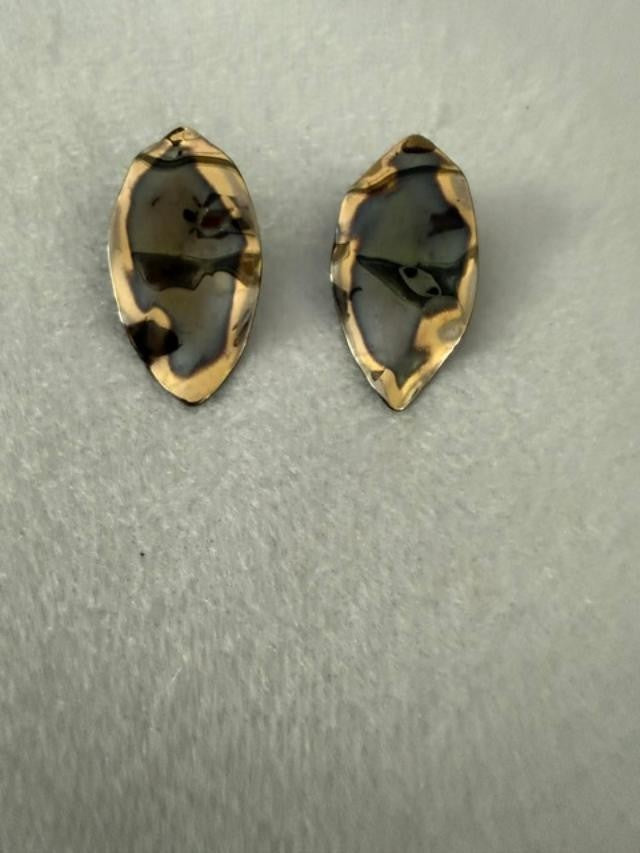 Vintage Gold Tone & Black meta lLeaf Clip On Earrings Modernist