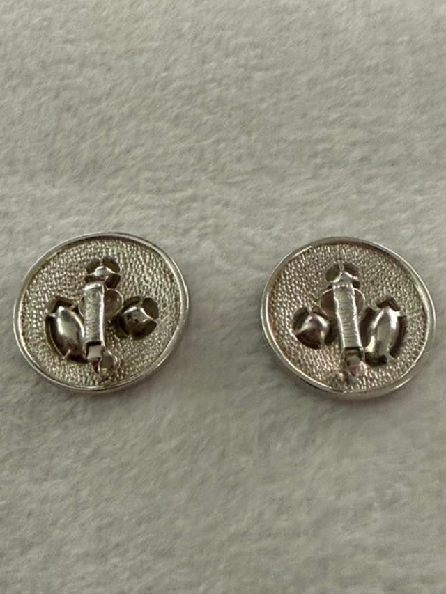 Vintage Sarah Coventry Abstract Face Rhinestone Clip On Earrings Silver Tone