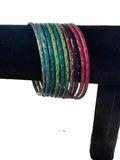 Set of 10 Multicolor Distressed Metal Bangle Bracelets Boho Stackable