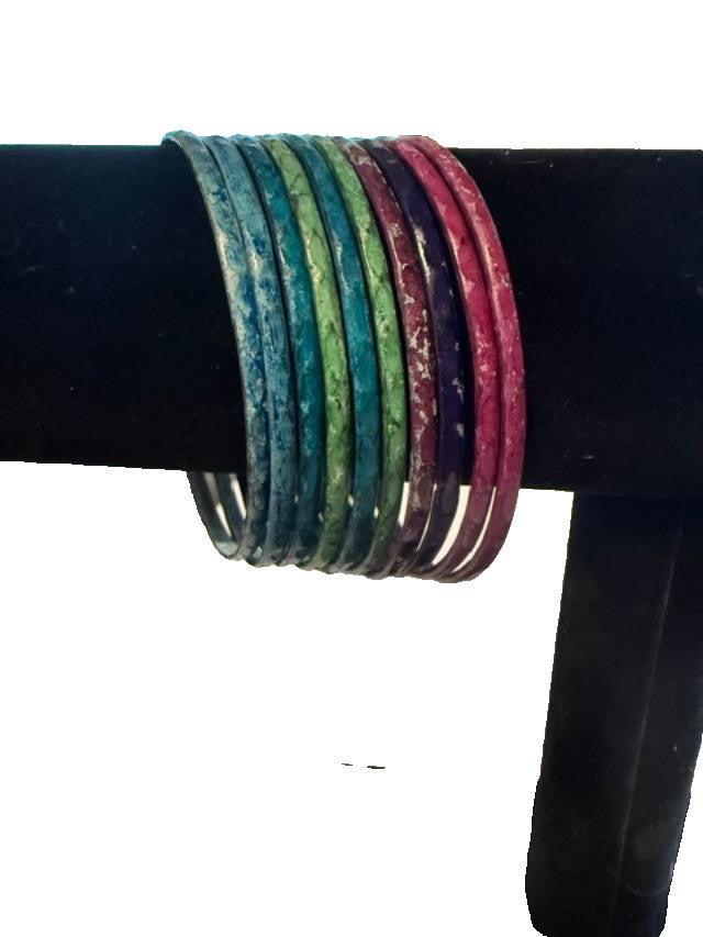 Set of 10 Multicolor Distressed Metal Bangle Bracelets Boho Stackable