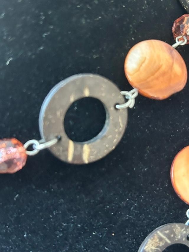Amber Brown Black Acrylic Ring Bead Long Slipover Statement Necklace 36"