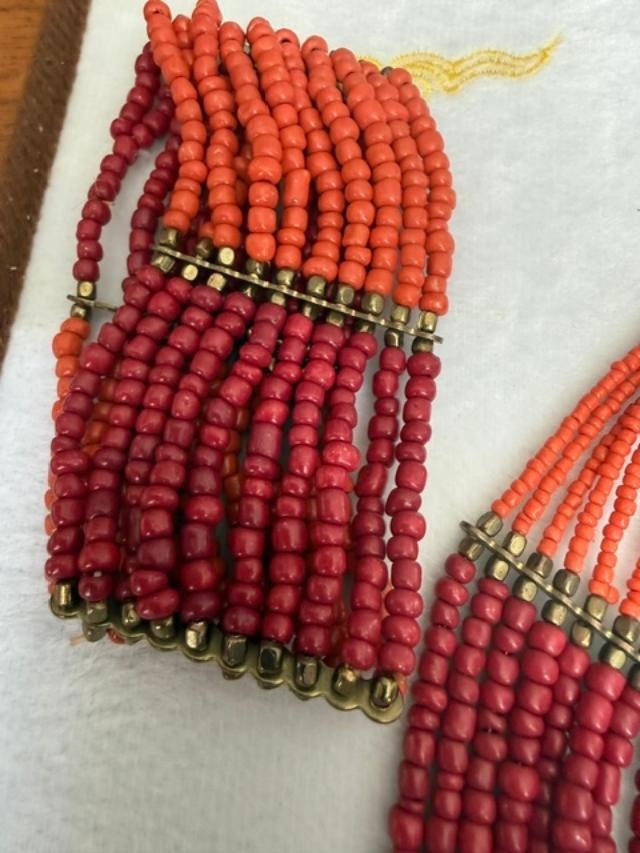 Original Vintage African Ethnic Necklace - Orange - Metal - Maroon - Bohemian