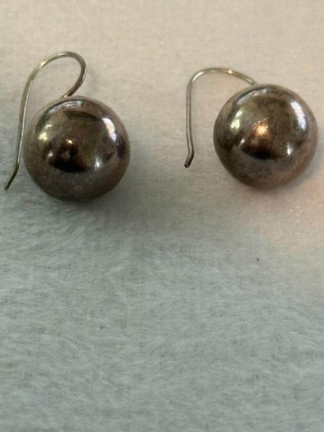 Vintage 16mm Hollow Silver tone Ball Drop Hook Earrings