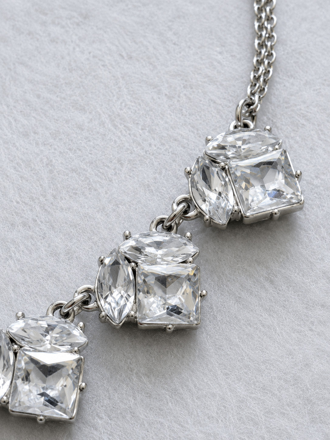 Silver Tone Clear Crystal Heart Station Necklace 17" Rhinestone Statement
