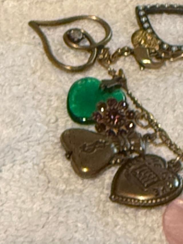 Anne Koplik Designs Charm Bracelet Antiqued Brass Hearts Rhinestone Vintage Styl