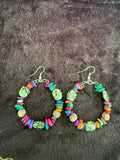 Multicolor Beaded Hoop Dangle Earrings Silver Tone Boho Pierced Statement