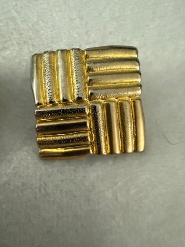 Vintage Gold Tone Textured Square Clip On Earrings 1.25 inches
