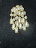 Vintage Faux Pearl Chandelier Cascading Waterfall Dangle Brooch Gold Tone