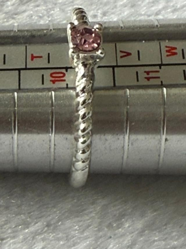 Silver Tone Pink Faceted Stone Solitaire Rope Band Ring Size 10