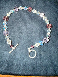 Artisan AB Crystal Lavender Glass Beaded Toggle Bracelet Handmade 7.5 Inch
