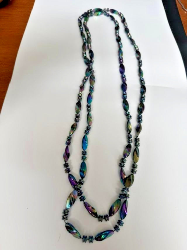 36" Rainbow Iridescent  Bead Necklace Long Costume Jewelry