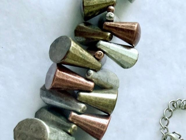 Gold Silver Tone Geometric Cone Bead Statement Necklace 18" Adjustable