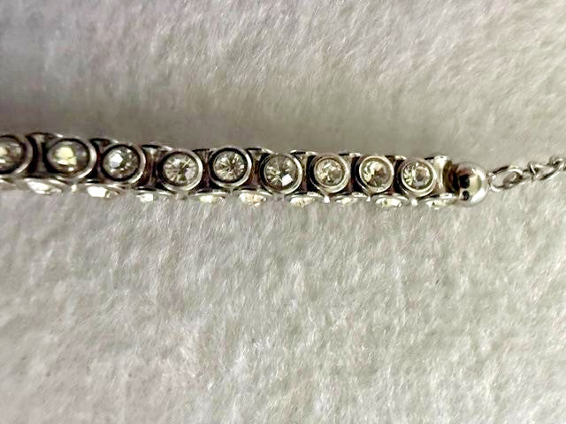 Silver Tone Clear Rhinestone Tennis Choker Necklace 13-16" Adjustable