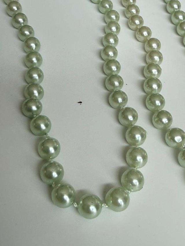 Pale Green Faux Pearl Necklace Bracelet Set Lot Seafoam Costume Jewelry