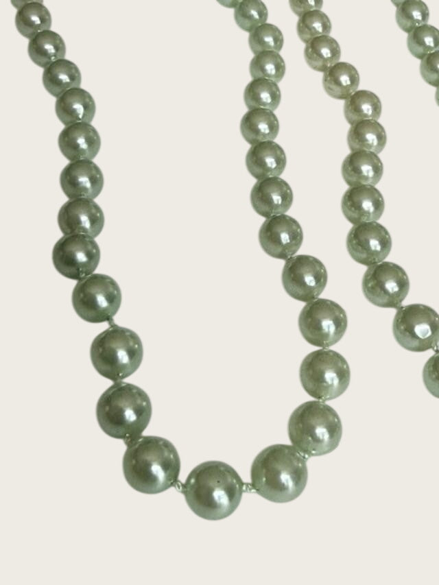 Pale Green Faux Pearl Necklace Bracelet Set Lot Seafoam Costume Jewelry