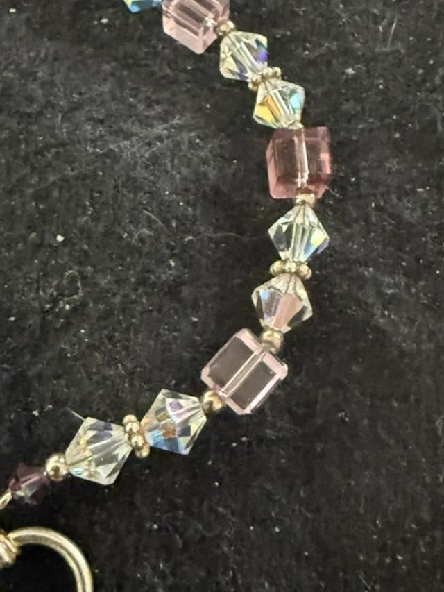 Artisan AB Crystal Lavender Glass Beaded Toggle Bracelet Handmade 7.5 Inch