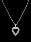 Romantic Clear Rhinestone Floating Open Heart Pendant Silver Tone Chain Necklace
