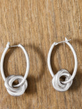 Silver-Tone Oval Hoop Earrings Interlocking Love Knot Charm Pierced