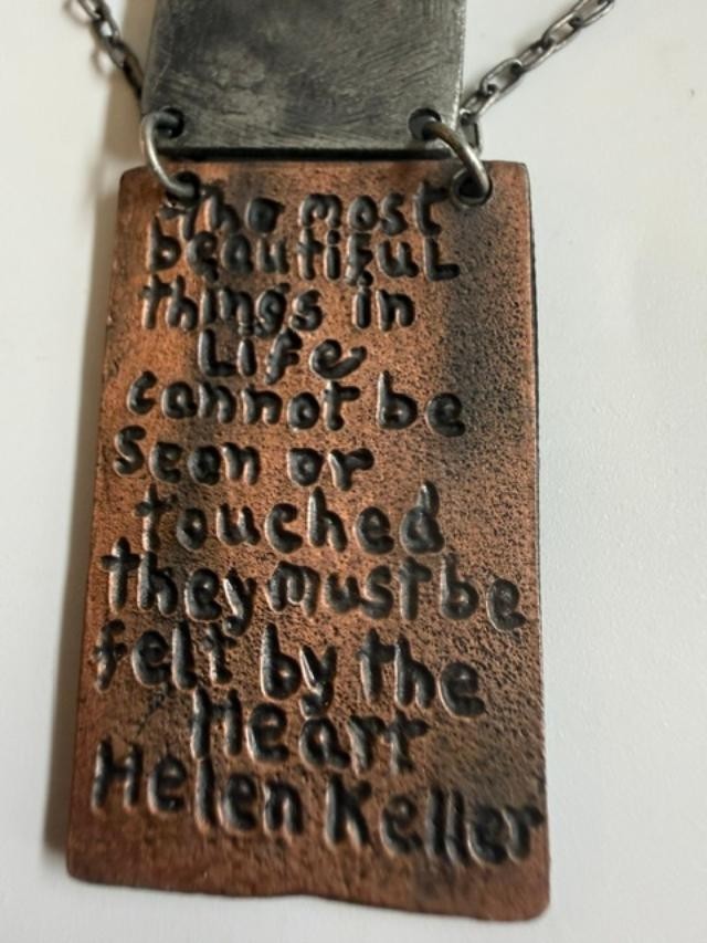 Helen Keller Quote Layered Heart Pendant Necklace Mixed Metal 20"