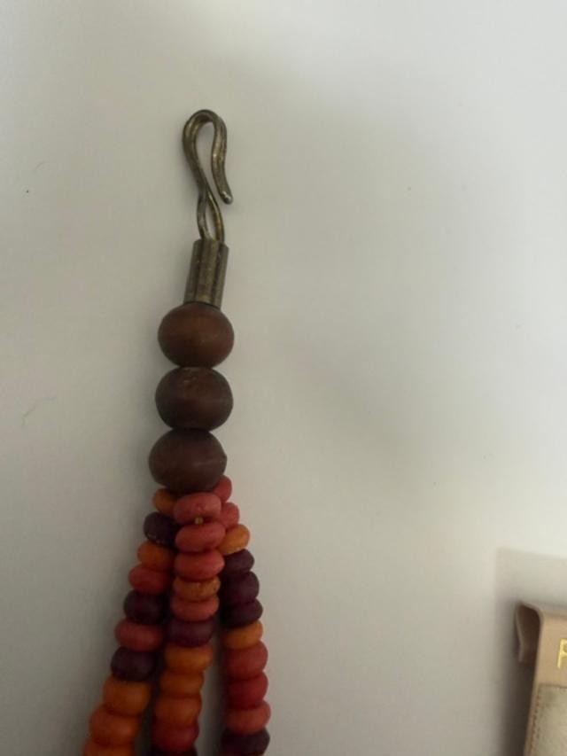 Boho Tribal Bead Necklace Earrings Set Orange Red Brass Tone Dangles