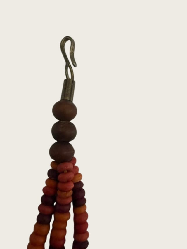 Boho Tribal Bead Necklace Earrings Set Orange Red Brass Tone Dangles