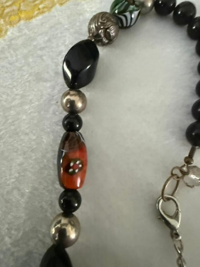 34" Artisan Lampwork Glass Bead Necklace Boho Multicolor Statement