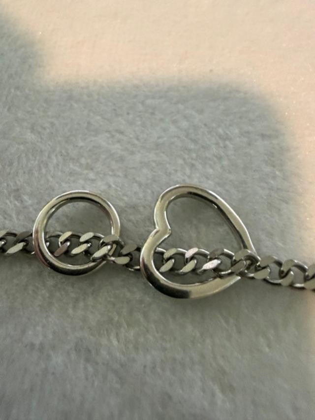 unbranded silver-tone flat curb-link chain necklace with two open charms