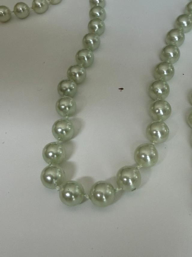 Pale Green Faux Pearl Necklace Bracelet Set Lot Seafoam Costume Jewelry