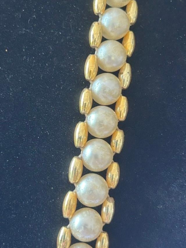 Vintage Faux Pearl Woven Gold Tone Tassel Pendant Necklace 30" Slipover