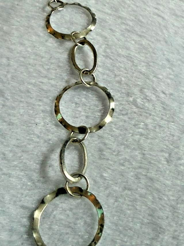 Silver Tone Hammered Open Circle Oval Link Statement Necklace 20"